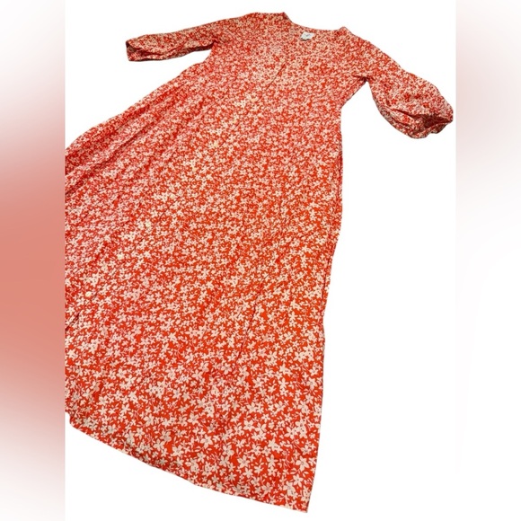 The Nines by Hatch Orange Floral Maternity Maxi Dress Puff Sleeve Size Small - Picture 6 of 9